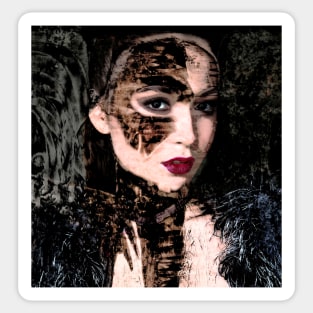 Beautiful girl, with mask. Like royal, but dark. Pale skin and red lips. So beautiful. Sticker